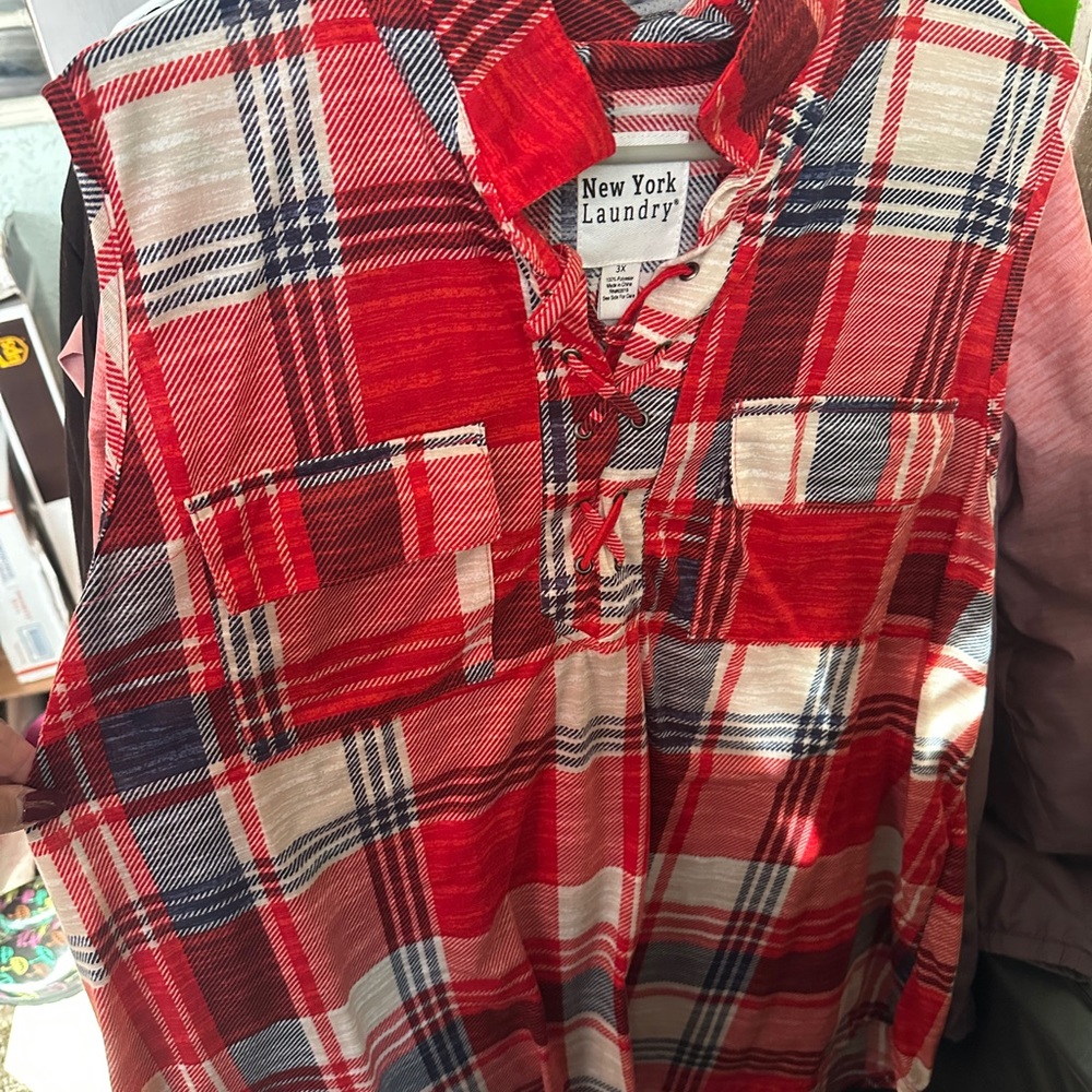 New York Laundry Red and White Plaid Top